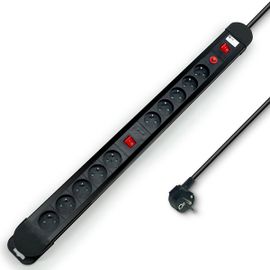 WAYTEX 52157 Multiprise 10 prises avec 2 interrupteurs Parasurtenseur Câble 1,50m et Accroches murales