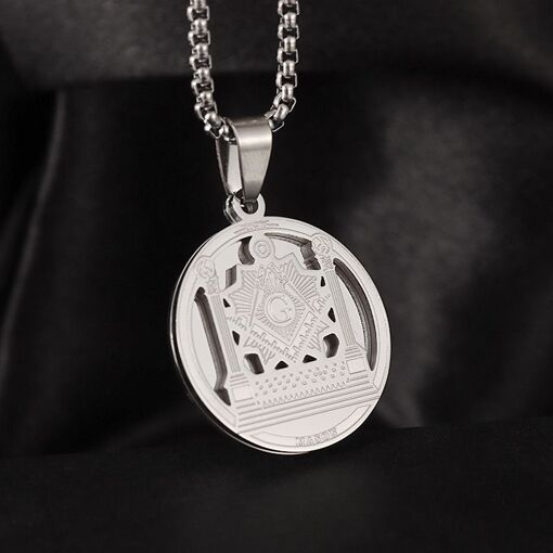 Pendentif Maçonnique En Argent 925 Avec Onyx Noir - Médaillon Rond - Fait Main En Inde