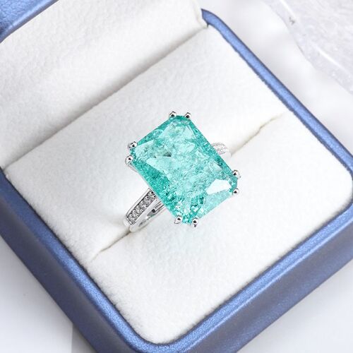 Bagues En Pierre De Cristal Carrées Délicates 16x12mm, Bijoux De Mariage De Luxe, Anneaux De Glace Écrasée Verte Ex...