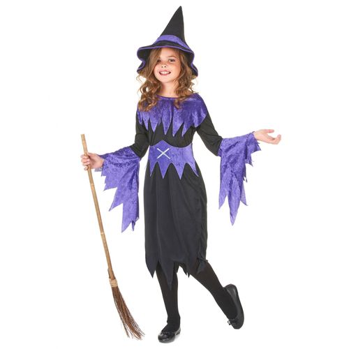 Déguisement Violet De Sorcière Fille Halloween - Taille: L 10-12 Ans (130-140 Cm)