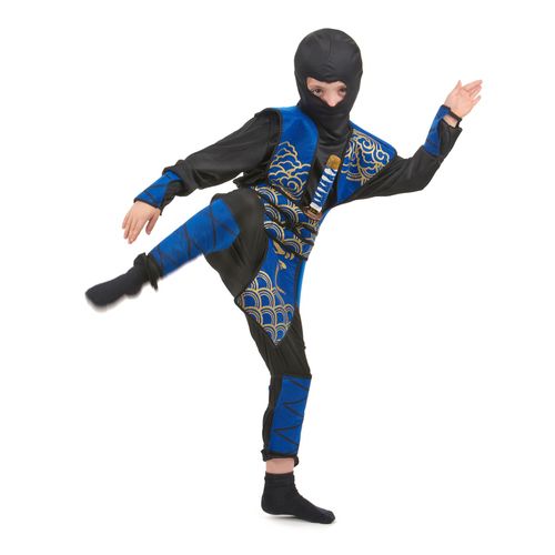 Déguisement Ninja Bleu Et Doré Garçon - Taille: S 4-6 Ans (110-120 Cm)