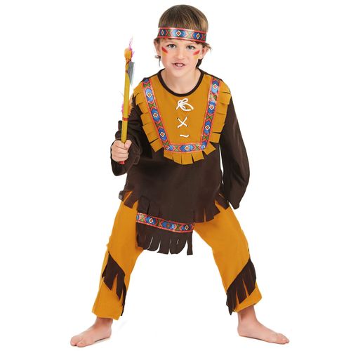 Déguisement Indien Marron Et Ocre Garçon - Taille: S 4-6 Ans (110-120 Cm)