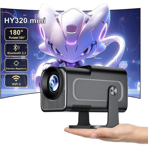 HY320 Mini Video Projector, Wifi Bluetooth Mini Video Projector Supports 4K, Portable Outdoor Projector Android TV Home Cinema Pro