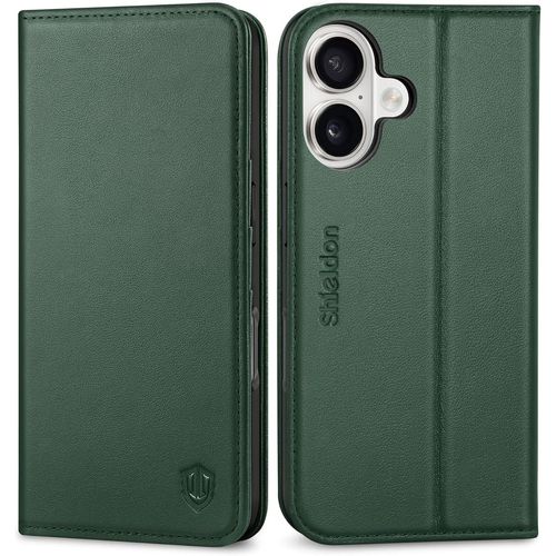 Coque Cuir Véritable Pour Iphone 17 6,3 Pouces 5g 2025, Housse Portefeuille Etui Cuir Réel, Flip, Porte-Cartes, Protection Anti-Choc, Rfid Blocage, Fonction Stand - Chêne Vert