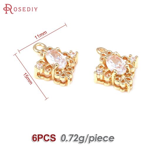 Breloques En Laiton Et Losange Pour Documents En Or 18 Carats, Fournitures De Bricolage, Collier, Boucles D'oreilles, Accessoires Pour Femmes, 6 Pièces