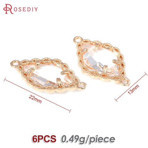 Breloques En Laiton Pour Documents En Or 18 Carats Pour Femmes, 2 Trous, Losange, Allergique, Bijoux De Bricolage, Collier Exécutif, Boucles D'oreilles, Accessoires, 6 Pièces