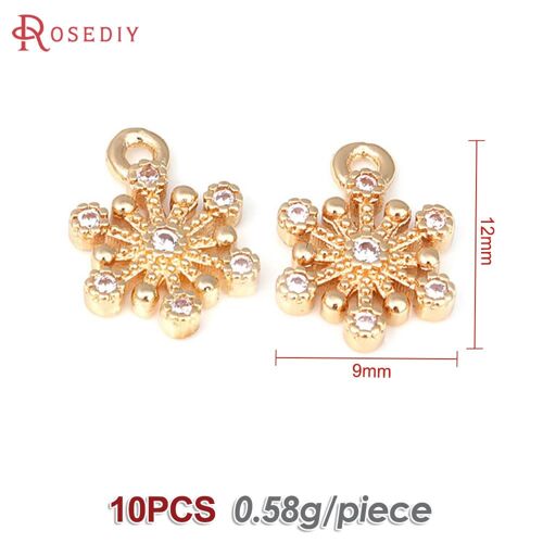 Bijoux En Or 18 Carats Pour Femmes, Breloques De Flocon De Neige, Accessoires De Bricolage, Fournitures Exécutives, Collier, Boucles D'oreilles, Document En Laiton, Zkeys