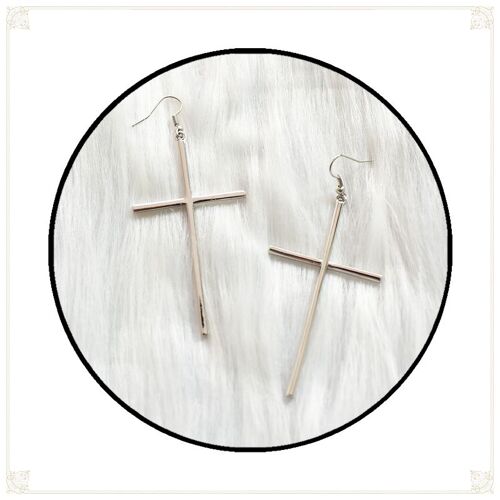 Boucles D'oreilles Gothiques Vintage En Argent Et Noir, Accessoires De Bijoux Avec Grande Croix