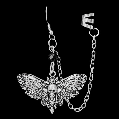 Boucles D'oreilles Tête De Mort En Argent, Manchette D'oreille Gothique, Bijoux Gothiques, Boucles D'oreilles Punk, Manchette D'oreille