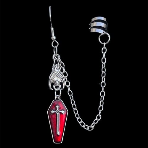 Boucles D'oreilles Pendantes En Forme De Cercueil, Boucles D'oreilles Chauve-Souris, Manchette D'oreille, Manchette D'oreille, Bijoux Gothiques, Argent