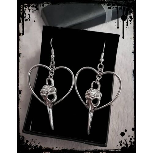 Boucles D'oreilles Créoles En Argent Avec Crâne D'oiseau, Bijoux Gothiques Vintage, Corbeau Et Coeur, Cadeaux Pour Elle, Nouveau Document