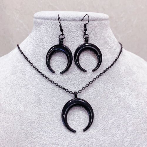 Ensemble De Bijoux Gothique Pour Femme, Collier Pendentif Croissant De Lune, Corne Noire, Tour De Cou, Boucles D'oreilles, Collier Court, Mode