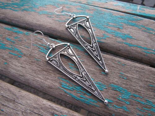 Boucles D'oreilles En Argent Antique, Sulf, Bouclier, Style Unique, Triangle