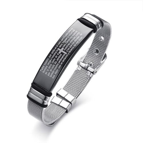 Bracelet En Maille Pour Homme Et Femme, Acier Inoxydable Argenté, Réglable, Gravé, Unisexe