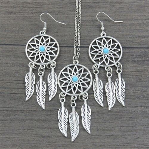 Ensemble De Bijoux De Style Bohème Pour Femmes, Boucles D'oreilles Pendantes, Collier De Plumes, Cadeau Doux, Mode