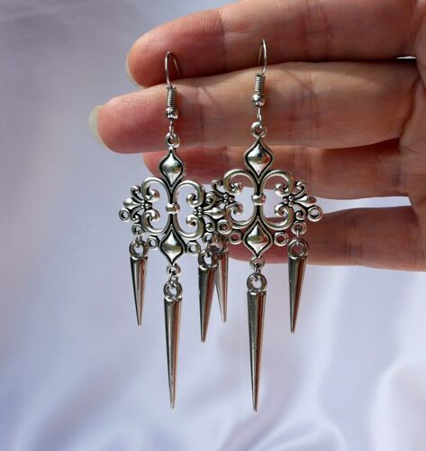Boucles D'oreilles En Argent Filig123 Spike, Boucles D'oreilles Gothiques Spike, Boucles D'oreilles Silver Statement, Lustre Boho Hiphelicopter