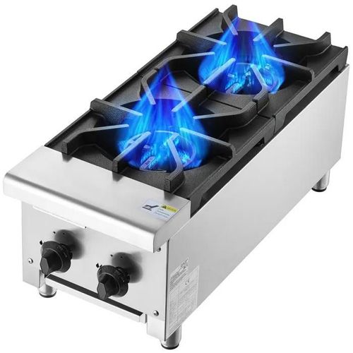 Cuisinière à Gaz Commerciale-Duoku-14 KW-avec 2 Brûleurs-Propane et Gaz Naturel-Plaque Chauffante de Comptoir en Acier Inoxydable