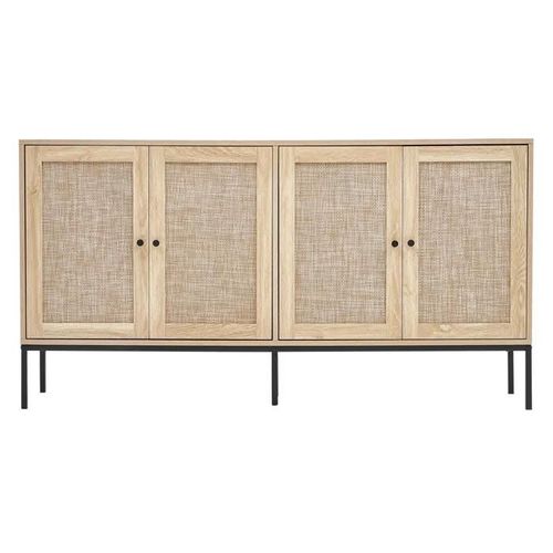 Armoire En Rotin-Duoku-4 Portes Magnétiques Et Étagères Réglables-Pour Couloir, Salon, Cuisine Finition Naturelle-59 In