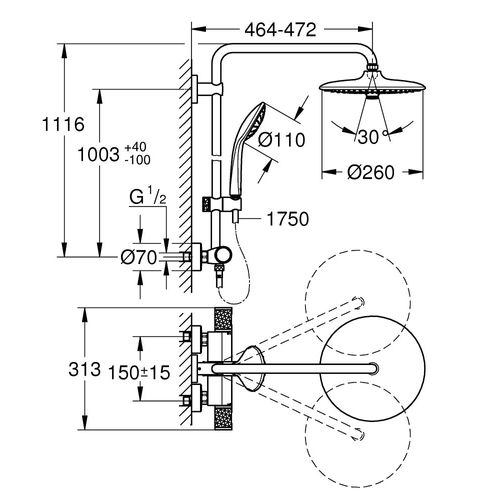GROHE Colonne thermostatique 3 jets Ø 26 cm - 4067393000303