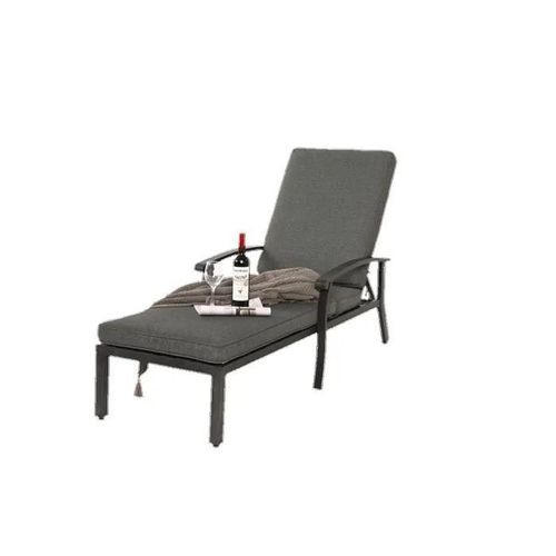 Chaise Longue De Jardin Avec Coussin En Coton, Chaise Longue De Piscine Réglable En Aluminium Antirouille, Grise (1 Pièce)