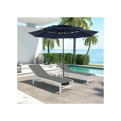 Parasol Extérieur Rectangulaire Double Face De 4,5 M Avec Manivelle (Bleu Marine) (Sans Pied) .