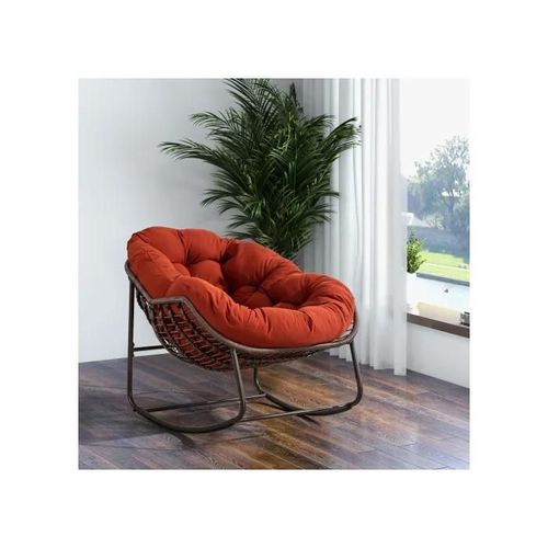Fauteuil À Bascule D'extérieur En Rotin Avec Dossier, Adapté Aux Porches, Salons, Terrasses Et Jardins, Orange
