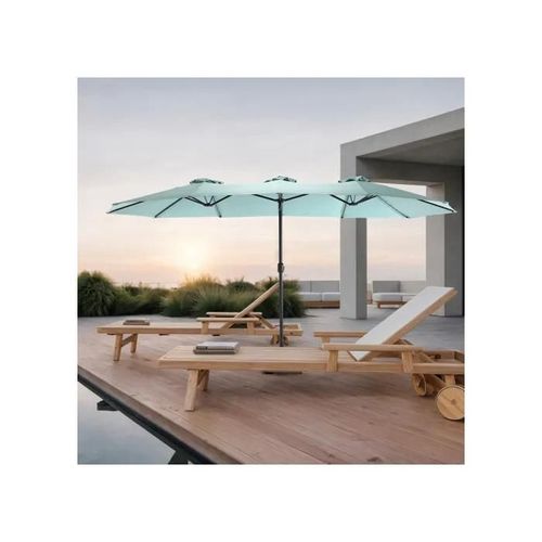 Parasol Extérieur Rectangulaire Double Face De 4,5 M Avec Manivelle (Vert Clair) (Sans Pied)