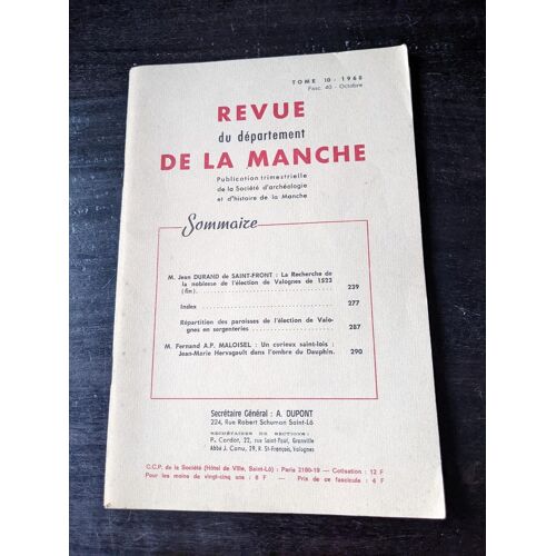 Revue D'archéologie Et D'histoire Du Département De La Manche 1968 Tome 10