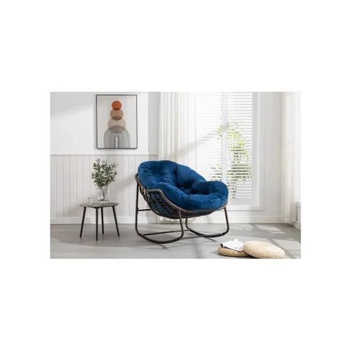 Fauteuil À Bascule D'extérieur Avec Dossier, Adapté Aux Porches, Salons, Terrasses Et Jardins, Bleu Marine