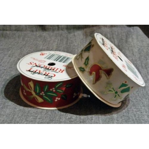 2 rouleaux ruban tissus imprimés Noel rouge - blanc / sans emballages