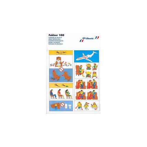 Carte Des Consignes De Sécurité Fokker 100 Air Liberté - Avion - 29x19x5 Cm