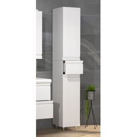 VCM Meubles de salle de bains en bois Étagère de salle de bains Armoire haute sans poignée Tiroir Portes battantes Silora