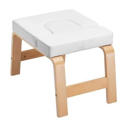 Banc De Yoga-Duoku-Chaise D'inversion De Yoga-Entraîneur De Poirier-Cadre En Bois Et Coussin En Pu- Soulage La Fatigue-Blanc