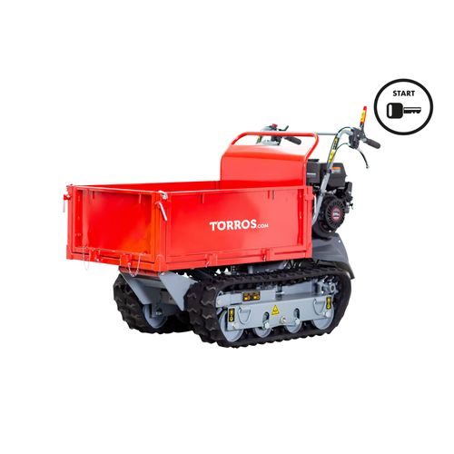 Minidumper à chenilles benne plateau basculante à ridelles 500KG 9CH 6+2R vitesses à démarrage électrique Torros MRP500H6E