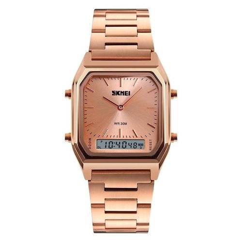 Superbe Montre Double Affichage Analogique + Digital Chic Classique Tendance Youngtimer Style Vintage Des Casio Des Années 70 - Affichage Numérique: Chronomètre Alarme Calendrier... Acier Rose Gold