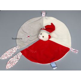Doudou ours plat rouge gris blanc pois Gipsy