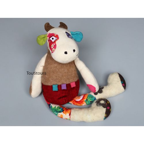 Doudou vache rouge beige On chuchote à mon oreille