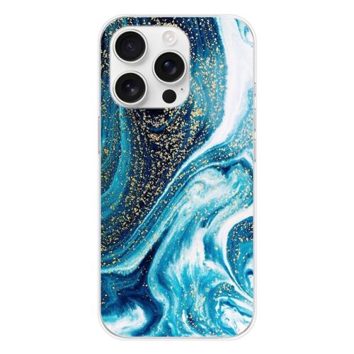 Coque En Silicone - Compatible Apple Iphone 16 Pro - Design Marbre Bleu Paillete