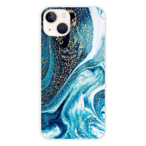 Coque En Silicone - Compatible Apple Iphone 13 - Design Marbre Bleu Paillete