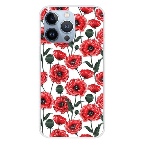 Coque En Silicone - Compatible Apple Iphone 13 Pro - Design Fleurs De Pavot