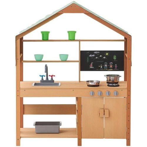 Cuisine En Bois Pour Enfants-Duoku-Jeu D'extérieur Pour Tout-Petits-Avec Cuisinières Évier Noir Ustensiles De Cuisine
