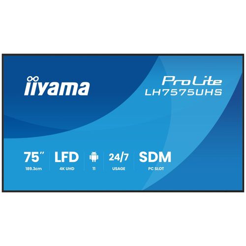 iiyama ProLite LH7575UHS-B2AG - 75" écran LCD rétro-éclairé par LED - signalisation numérique - avec lecteur multimédia intégré, SDM Slot PC - 4K UHD...