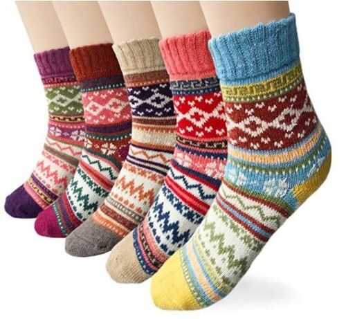 5 Paires De Chaussettes En Laine Pour Femme Hiver, Chaussettes Thermiques Multicolore L Wavy