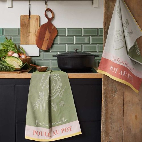 Torchon Imprimé En Coton Blanc 50x75cm