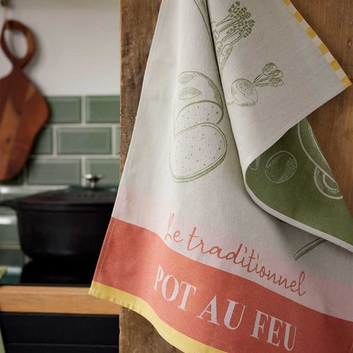 Torchon Imprimé En Coton Vert 50x75cm