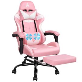 ALFORDSON Chaise de jeu de course, inclinable et réglable en hauteur, chaise de bureau de jeu ergonomique, repose-pieds rembourré, capacité de 180 kg, Rose