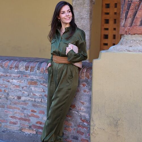 Lilysilk Combinaison En Crepe De Soie Femme Style Workwear Combinaison Militaire Safari Sûr Et Non Toxique Pantalon Vert Safari M