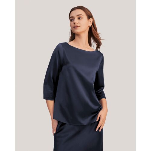 Lilysilk Chemise Femme Soie À Col Bateau Et Manches 3/4 Coupe Régulière 100% Soie De Mûrier Chemises Bleu Marine S