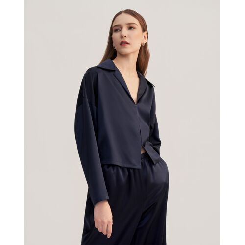 Lilysilk Pyjama Soie Femme Bleu Marine Coupe Ample, Poche Oblique 100% Soie De Mûrier Respirant Super Léger M