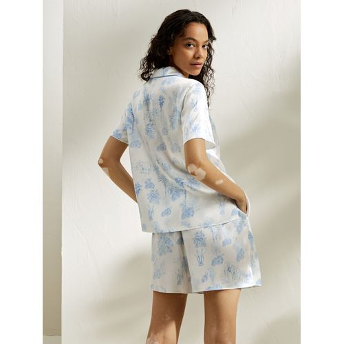 Lilysilk Pyjama Short Soie Impression La Terra Haut À Passepoil Contrasté 100% Soie De Mûrier Doux Pour La Peau Et Respirant S